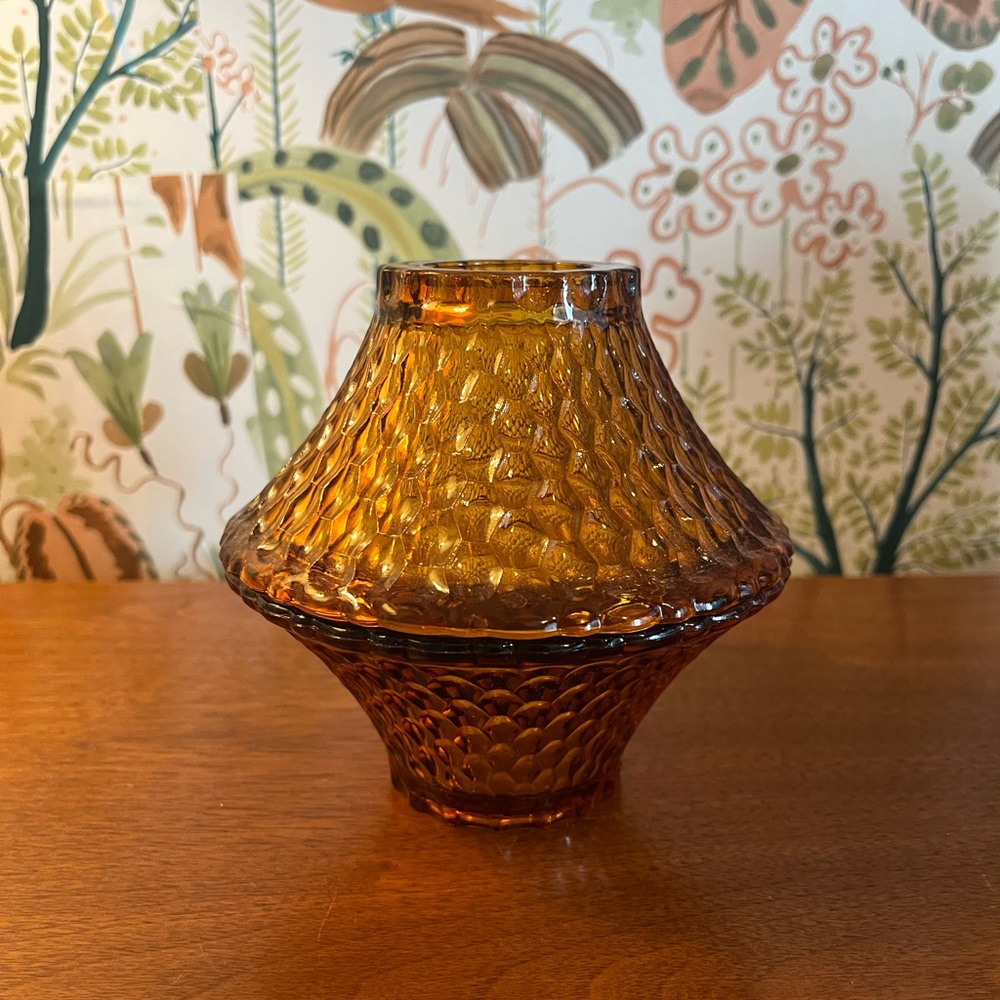 Vintage Antique Fairy Lamp Indiana Glass Co. Amber Honeycomb Flare